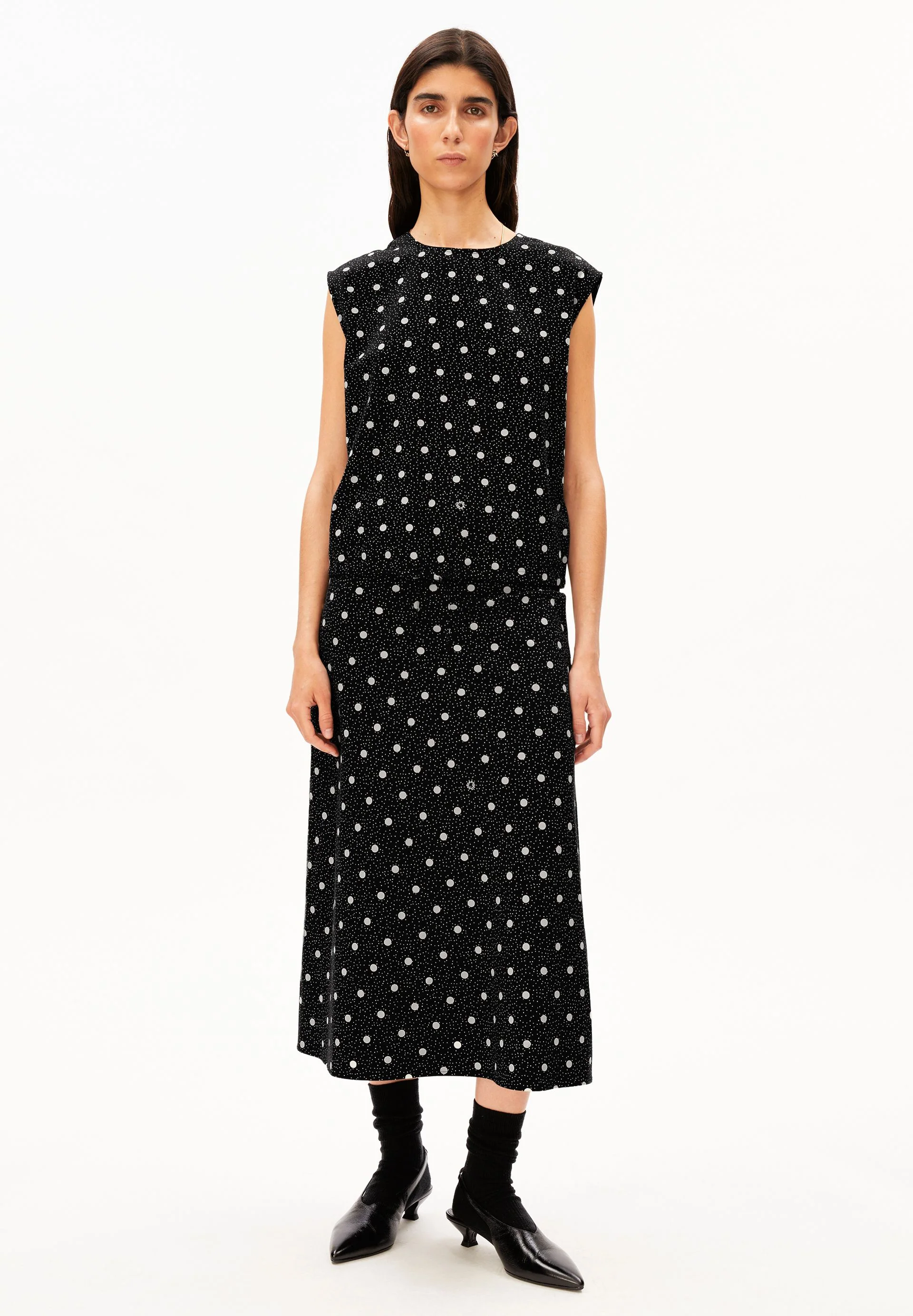 GEPUNKTETE BLUSE MIT KORDELZUG | black-white - Image 5
