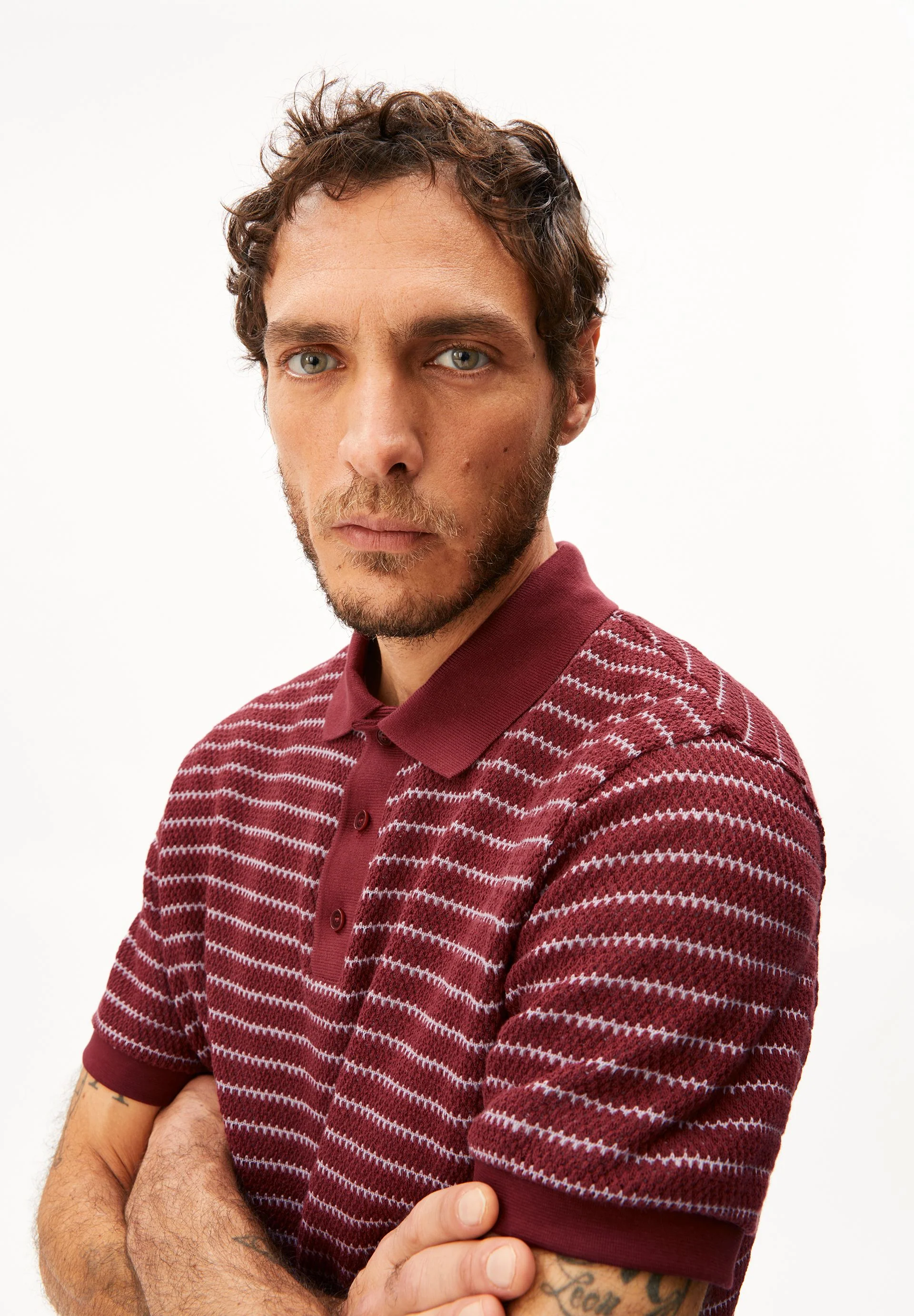 MAARIO STRICK-POLOSHIRT | velvet red-moonlit lilac - Image 3