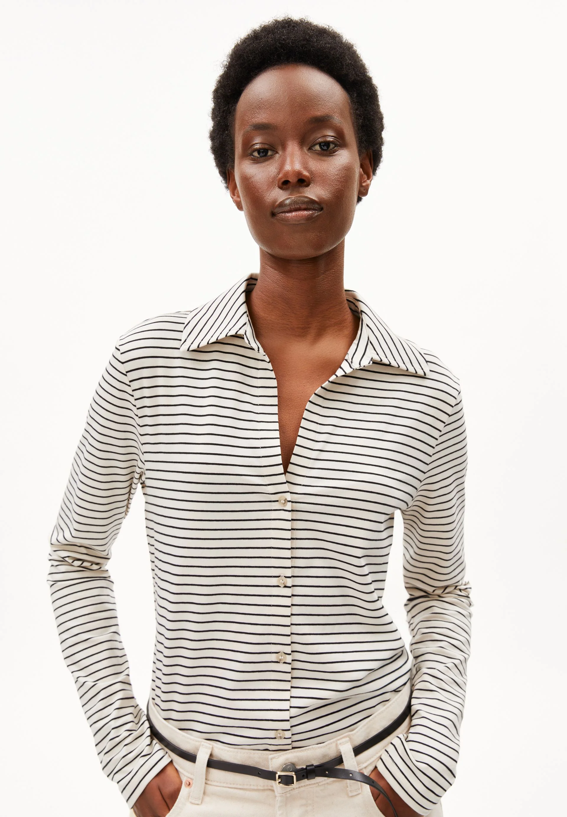 NALAANNIA GESTREIFTE BLUSE | oatmilk-black - Image 3