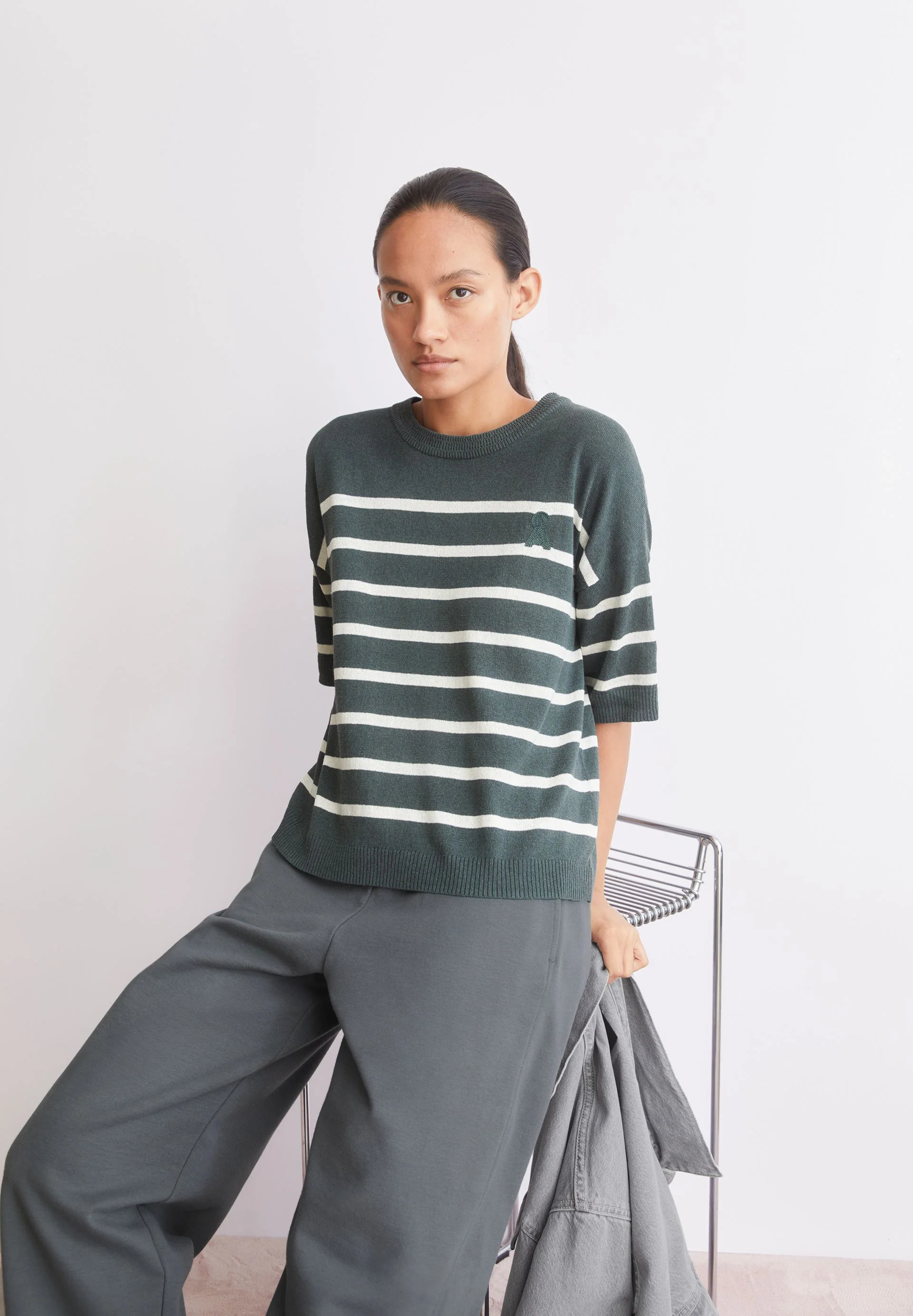 GESTREIFTER LEINEN-MIX PULLOVER | space steel-undyed - Image 4