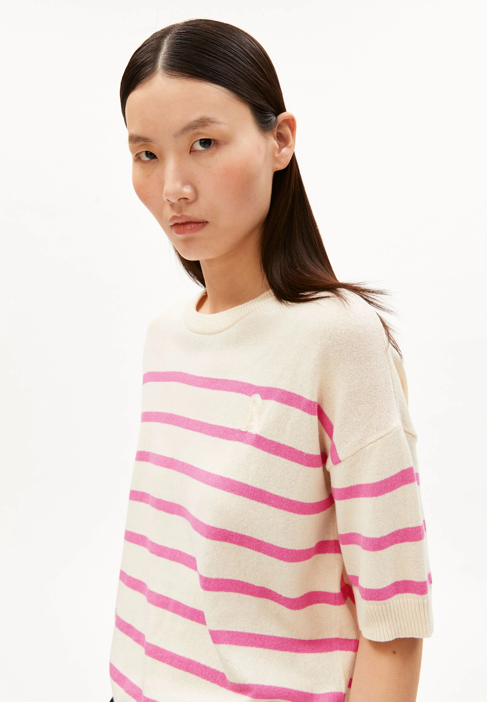 GESTREIFTER LEINEN-MIX PULLOVER | undyed-washed berry - Image 3